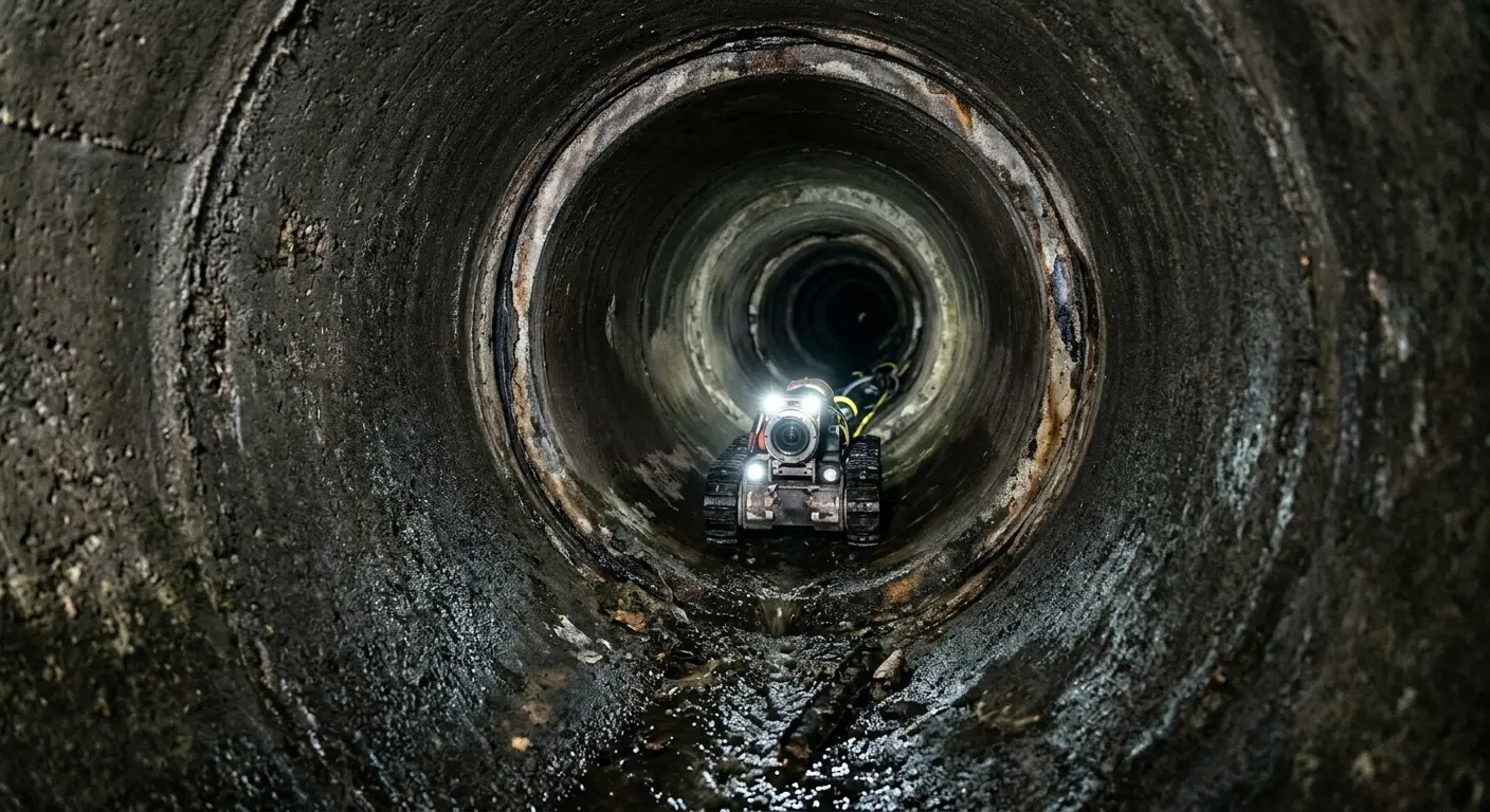 Robotic sewer camera inspecting pipe interior for Sewer Line Repair in East Bridgewater